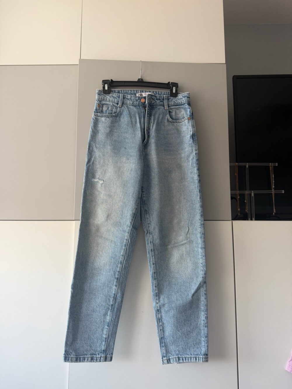 Zara Light Wash High-Rise Straight Jeans